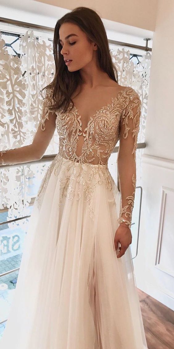 Illusion Long Sleeve Prom Dresses cg17085