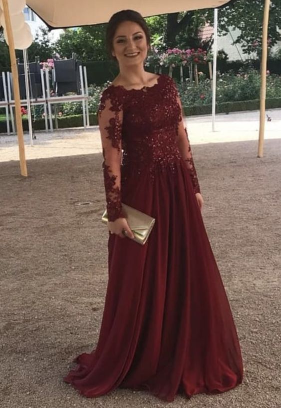 Long Sleeves Bridesmaid Dresses Burgundy Prom Dress cg17102
