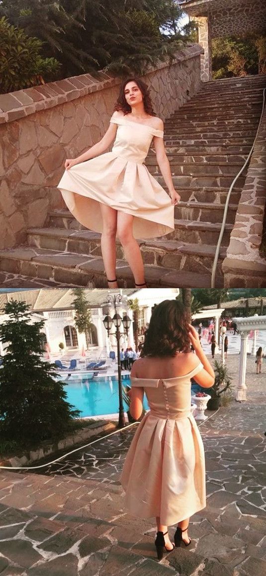 Champagne homecoming dress, off the shoulder homecoming dress cg17132