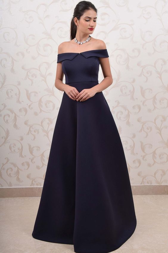 Off the Shoulder Navy Blue Prom Dress cg17137