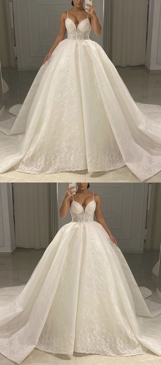 Elegant Lace Prom Dresses Ball Gown V Neck Spaghetti Straps For Women cg17144