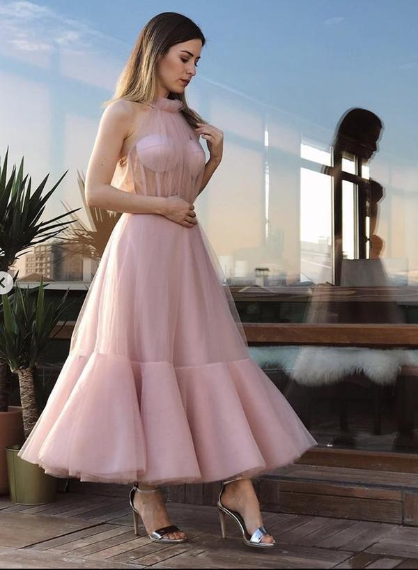 Pink tulle short prom dress cg17151