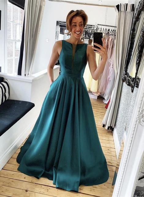 Green satin long prom dress evening dress cg17152