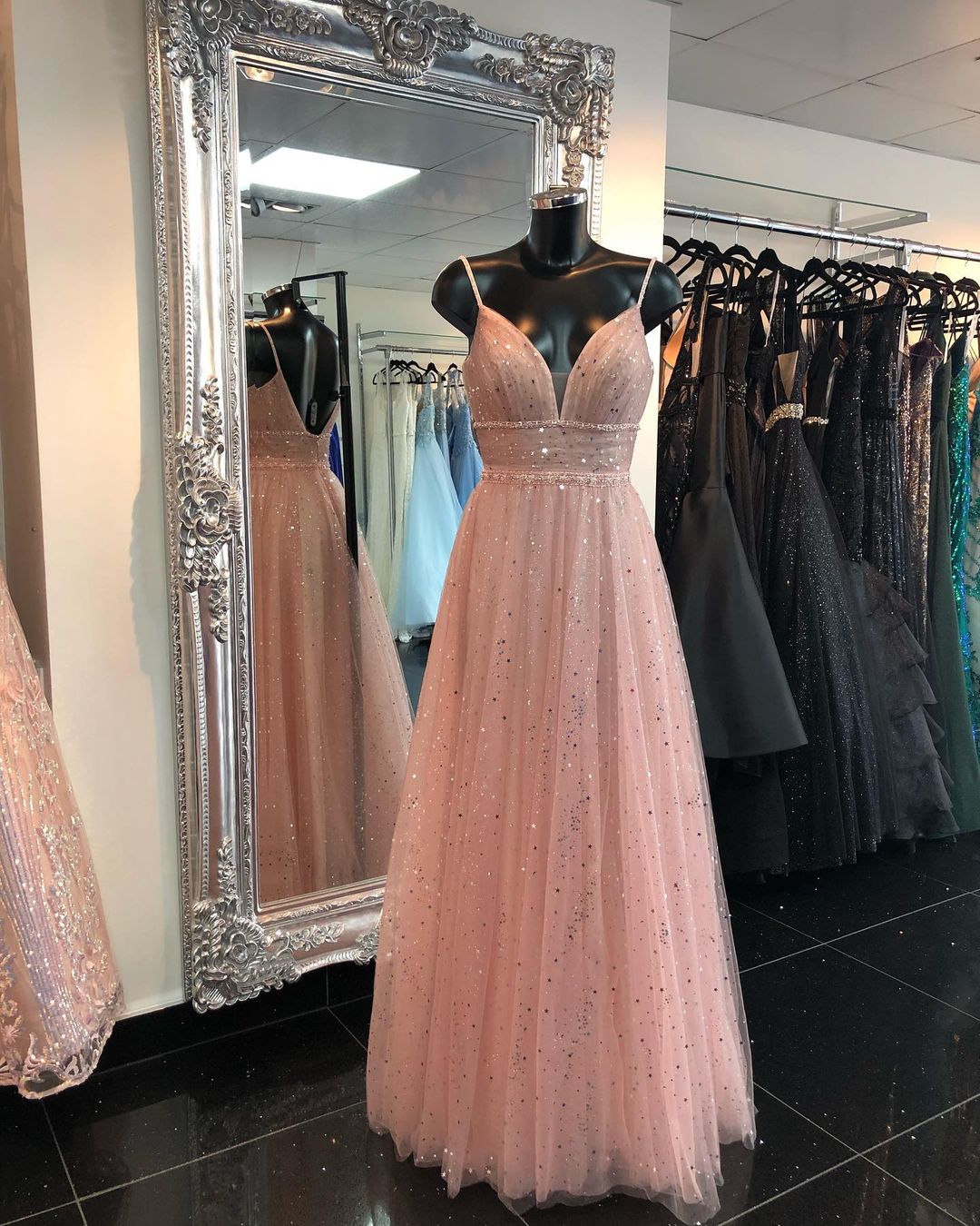 Sparkle A-line Blush Pink Tulle Long Formal prom Dress cg17244