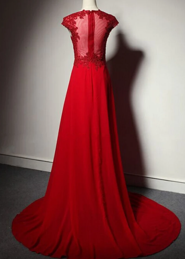 Red Chiffon Lace Applique Long Formal Dress, Red Party Dress Evening Dress prom dress evening dress    cg17273