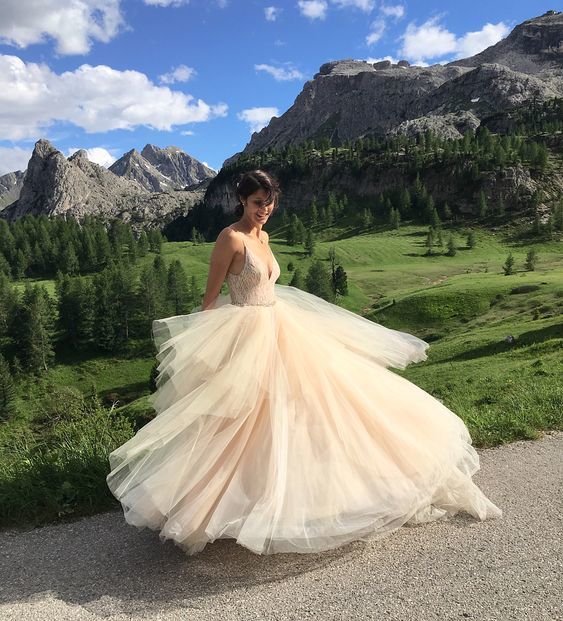 A-line V Neck Tulle Prom Dress, Charming Prom Dress cg17279