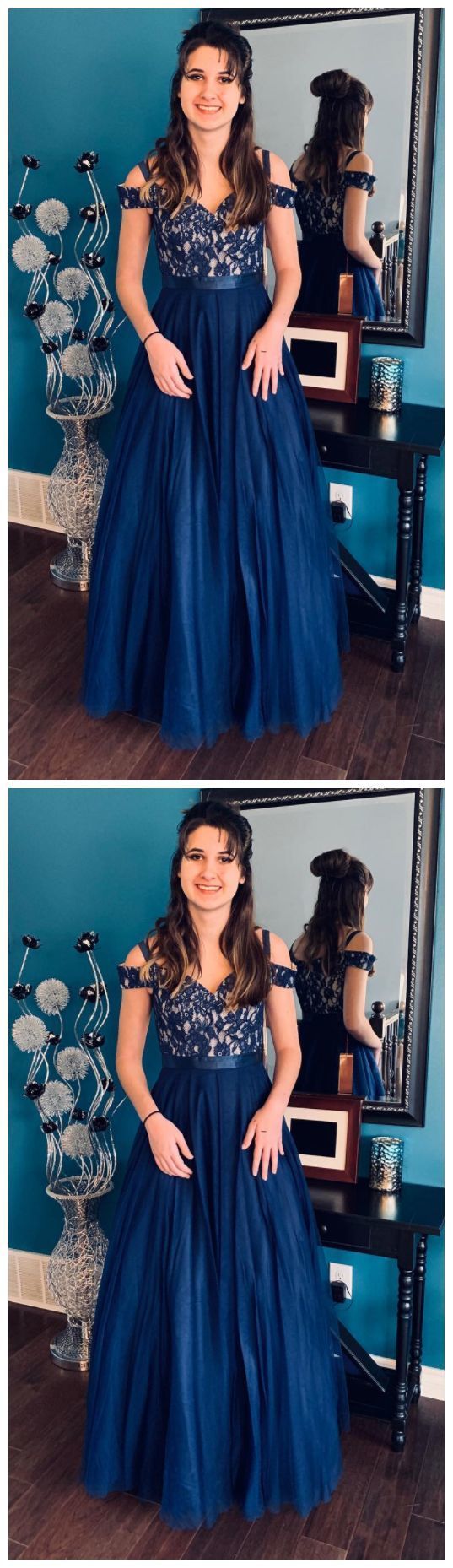 A-line Off The Shoulder Lace Prom Dress with Lace cg17285