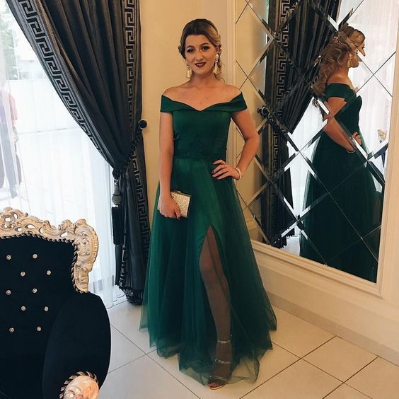 Off The Shoulder Dark Green Prom Dress cg17344