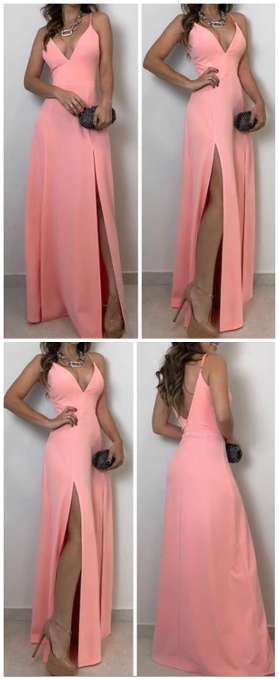 A-lien v neck pink long prom dress cg17361