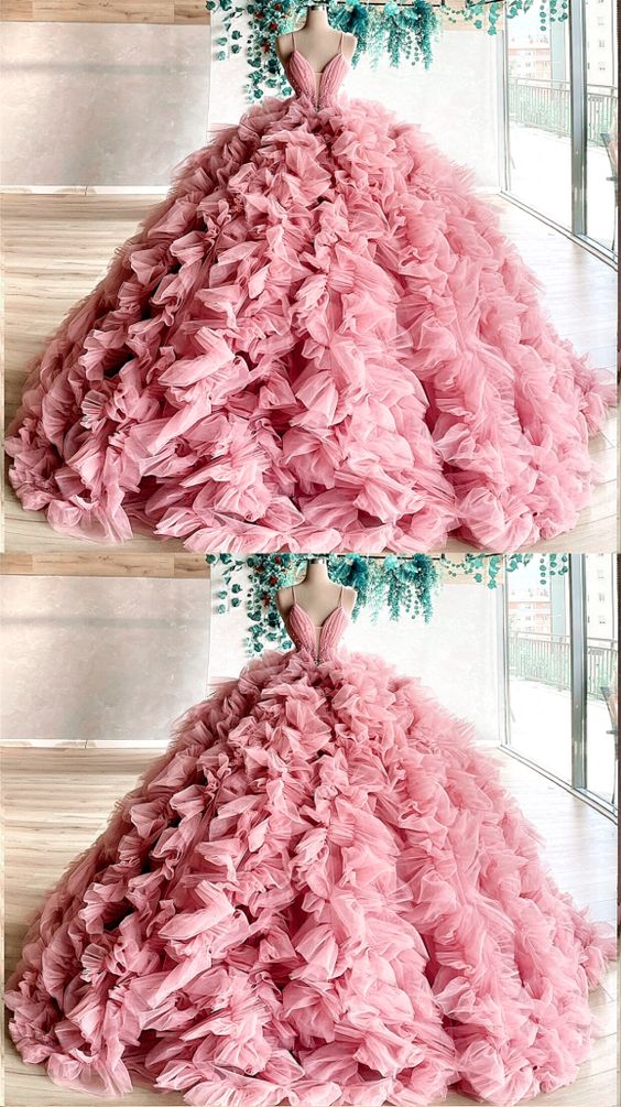 prom dresses beautiful pink ball gown ruffles dresses cg12380