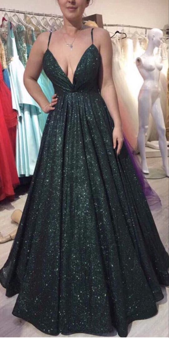 Emerald green prom dresses with sparkles cg17383