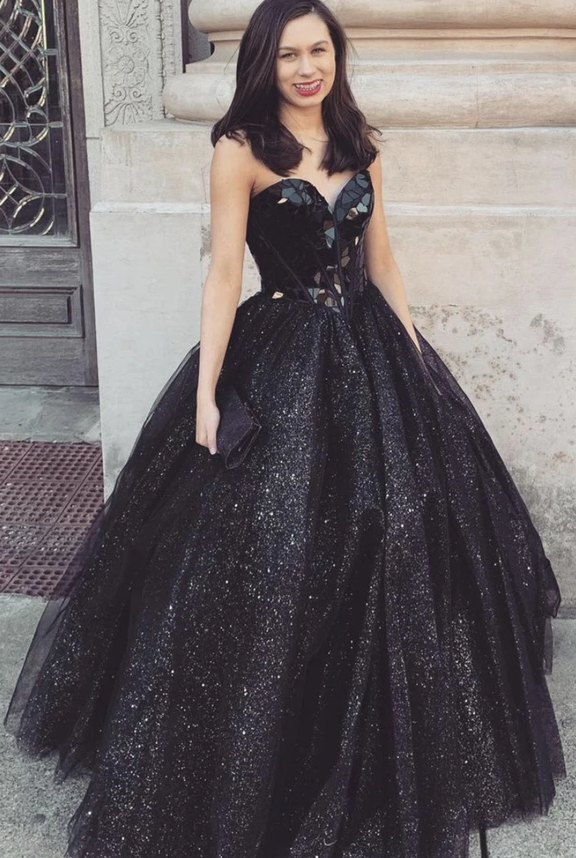 Black tulle long prom dress black evening dress cg17406
