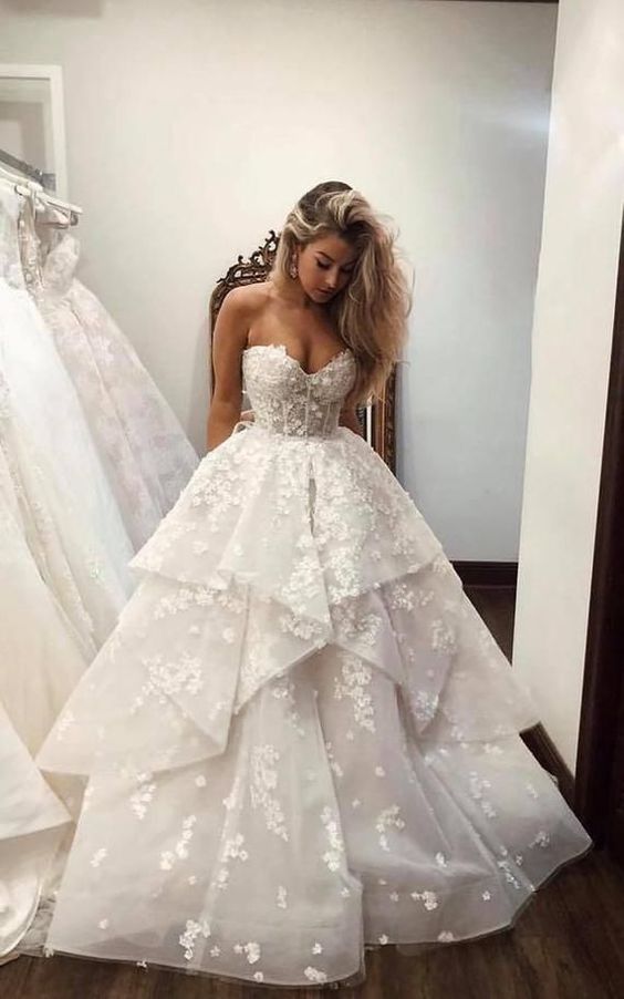 Cute and Sexy Strapless Vintage White Princess Wedding Dress prom dress 2021 cg17435
