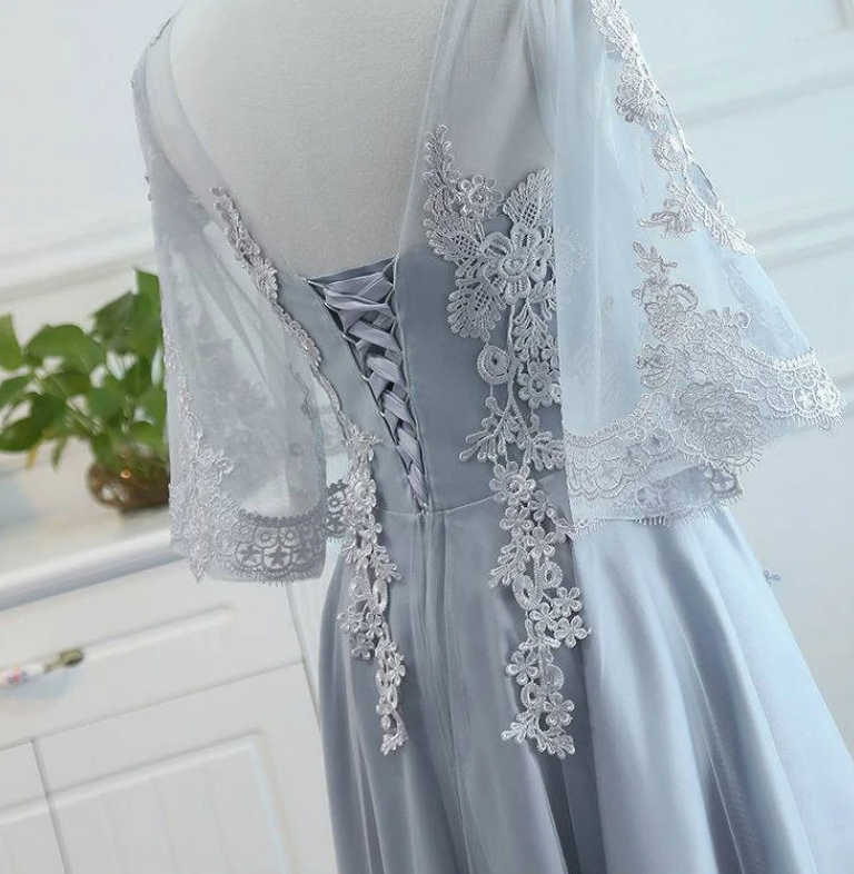 Lovely Tulle Grey Lace Party Dress With Lace, Short Formal Dress Prom Dress cg17445