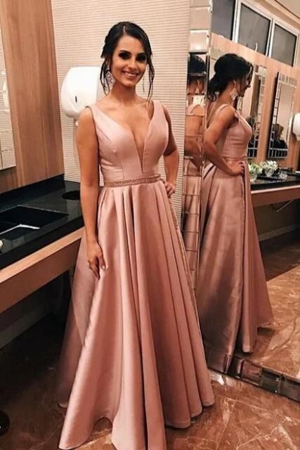 A-Line V-Neck Long Prom Dresses Formal Evening Gowns cg17495