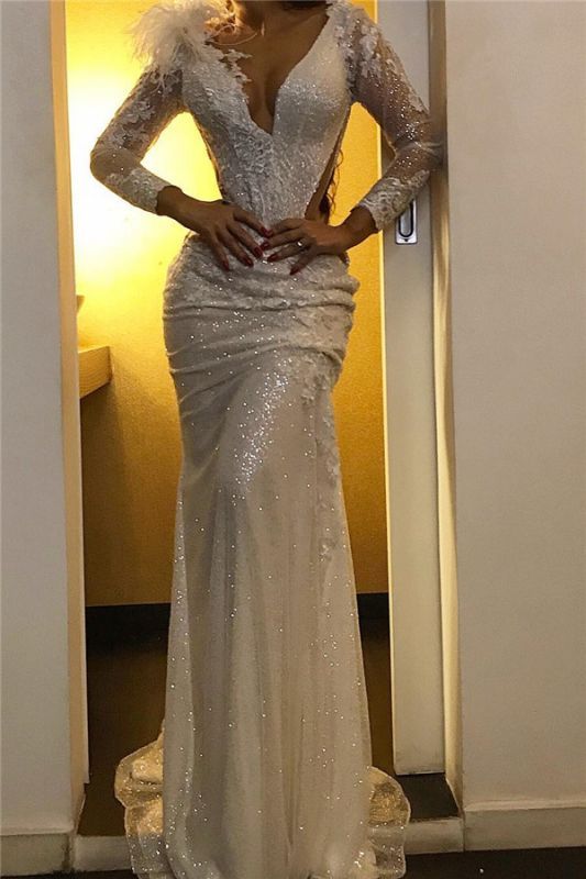 Mermaid Long Sleeves Sparkle Prom Dress Formal Evening Dresses cg17552