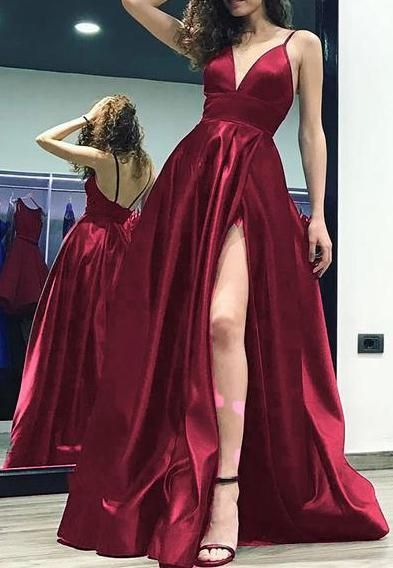 V-neck Long Prom Dresses With Slit Fashion Winter Formal Dress Popular Wedding Party Dress cg17626