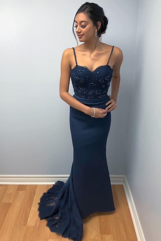 Gorgeous Straps Mermaid Navy Blue Evening Dress prom dress cg17654