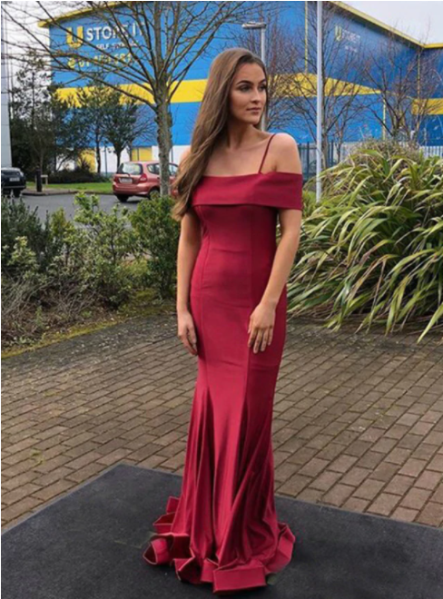 Burgundy Mermaid Satin Spaghetti Straps Prom Dress cg17671