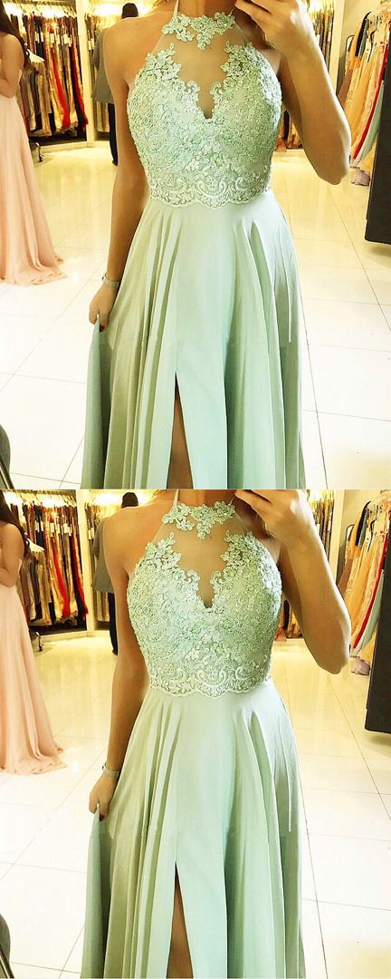 Sage green bridesmaid dresses halter neck Prom Dresses cg17702