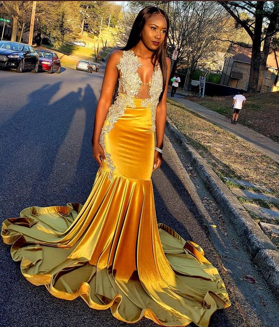 Mermaid Long Applique Satin Dresses Long prom Dresses cg17730