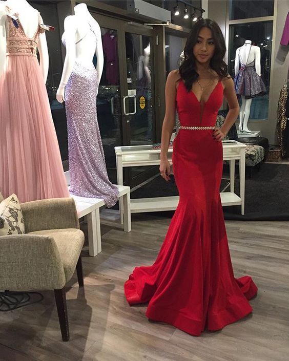 Sexy Mermaid Prom Dresses Deep V-Neck Elegant Long Prom Party Gowns cg17779