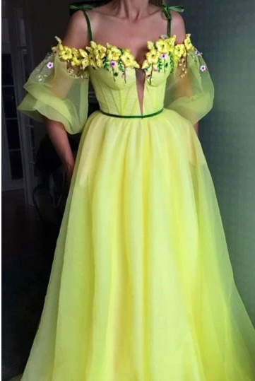 A line YELLOW Long Prom Dresses wedding dress cg17785