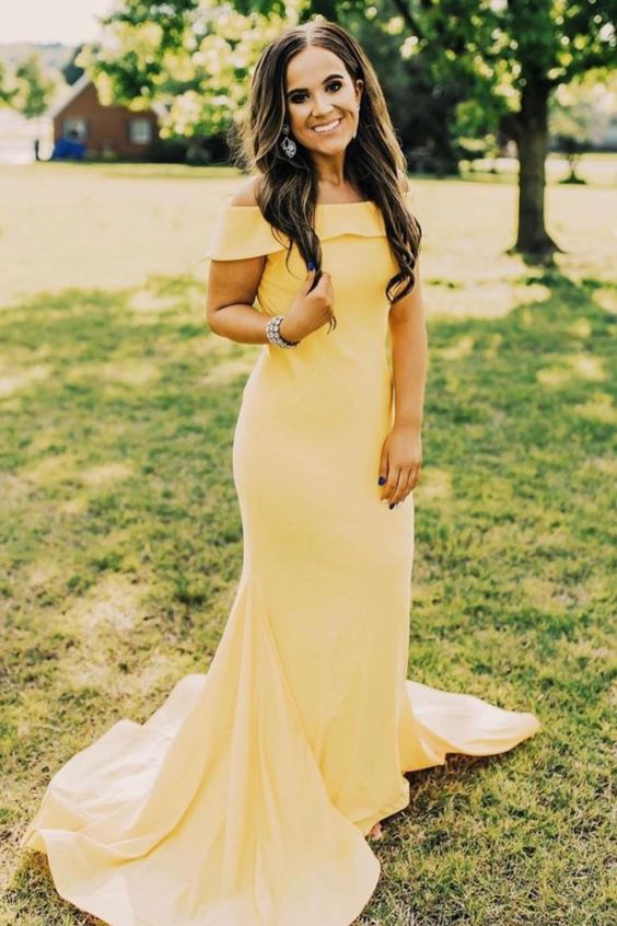 off the shoulder yellow mermaid long formal dress prom dress cg17812