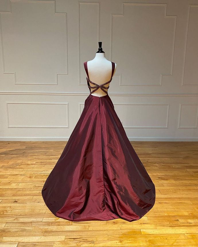 Burgundy A-line Long Prom Dress cg17851