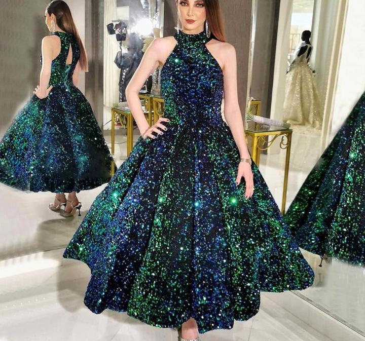Green O-Neck Sexy Luxury Ankle-Length Evening Gowns Prom Dress cg17865