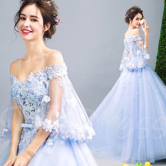 Girls Prom Dresses Off-the-Shoulder Beading Bowknot Off-the-Shoulder Flowers Sashes Quinceanera Dress cg17877