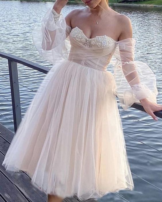 Boho Wedding Dresses Tea Length prom dress cg17881