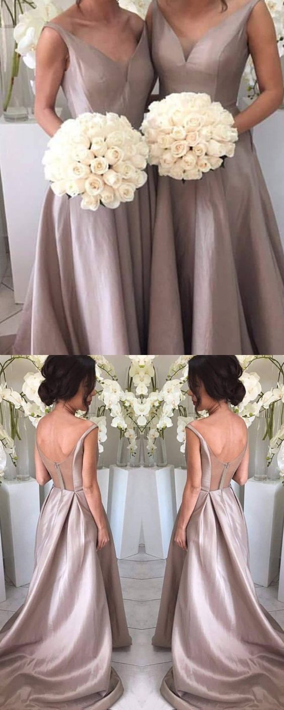 Satin Wedding Bridesmaid Dresses V Neck Open Back Formal Gown For Bridal Parties prom dress cg17882