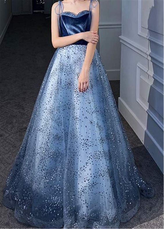 2021 Blue Long Prom Dress A-line cg17913