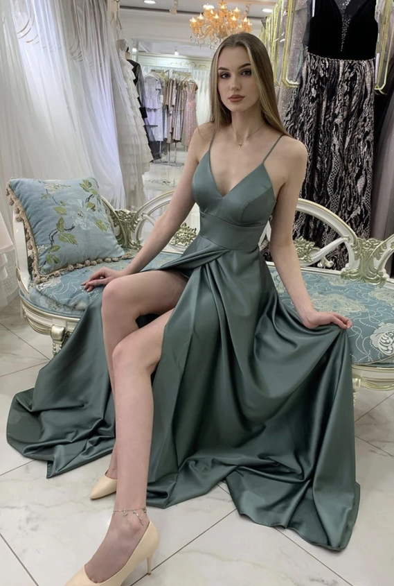 Simple v neck long prom dress A line evening dress cg17950