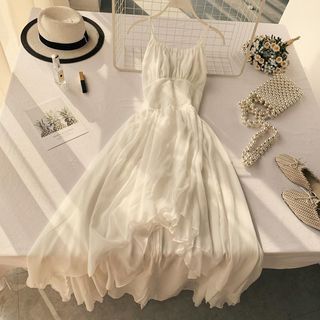 Elegant prom Dresses spaghetti Strap Asymmetric Chiffon A-Line Dress cg18002