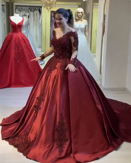 burgundy Ball Gown Evening Dress prom gown cg18017