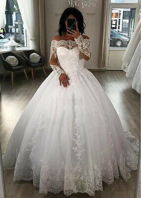 Off-the-shoulder Ball Gown Wedding Dresses Beaded Lace Appliques Long Sleeves prom dresses cg18028