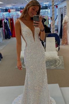 mermaid white sequined long formal dress evening dress prom gown cg18044