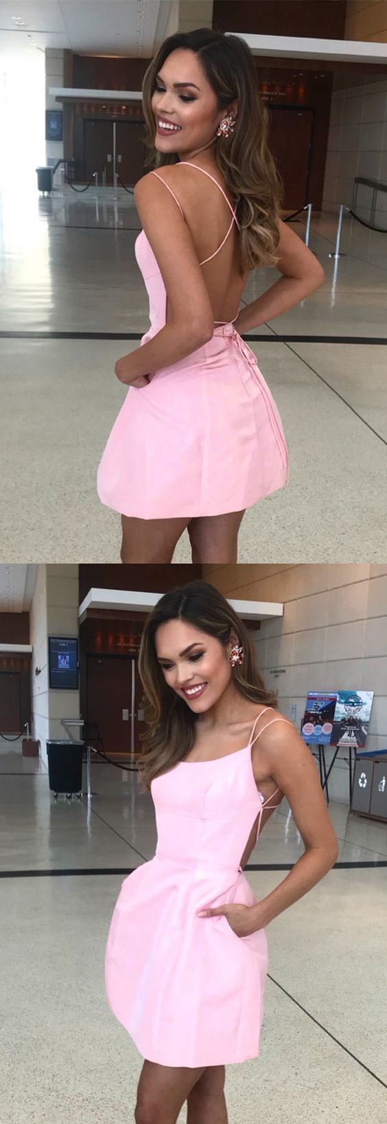 Short pink homecoming dresses with pockets cg18056