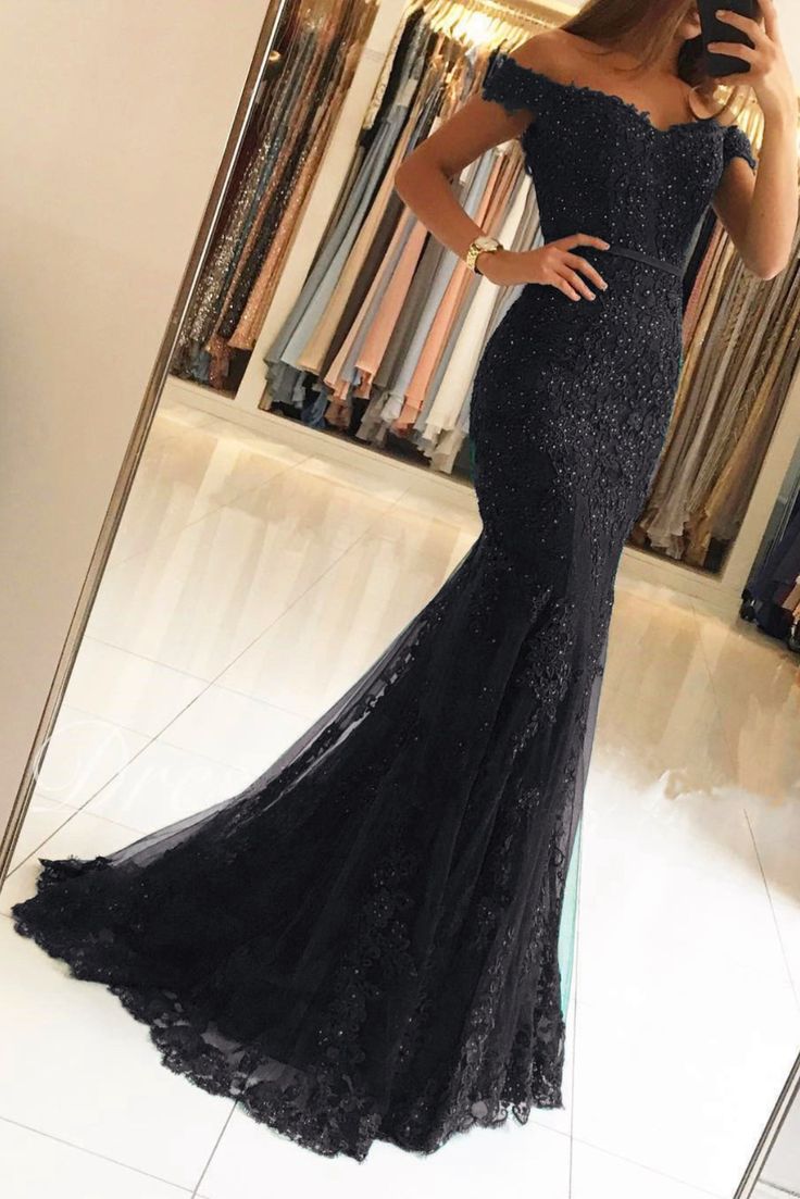 Elegant Black Lace Mermaid Prom Dresses cg18104