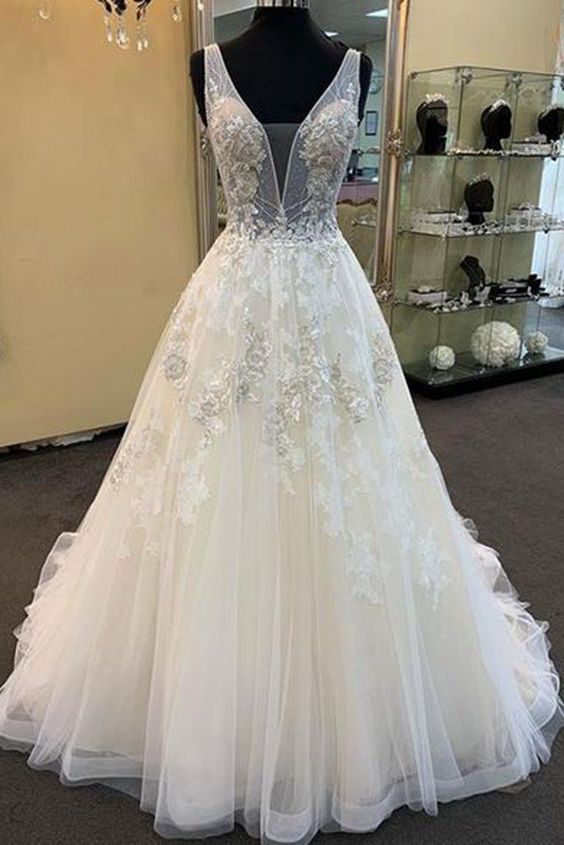 White V-neck long prom Dress cg18137