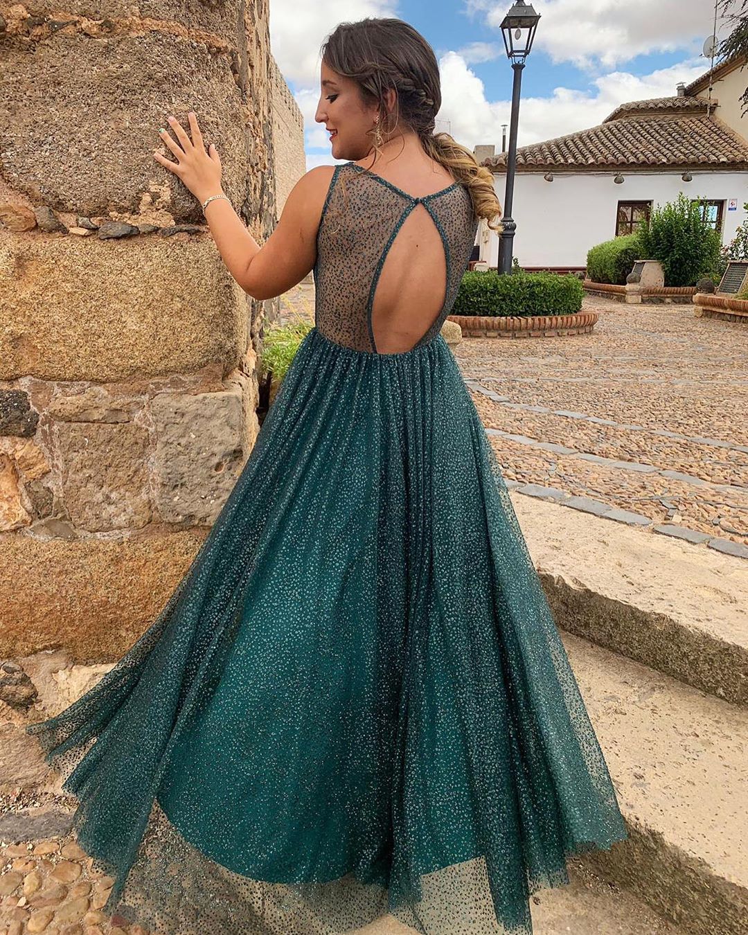 Emerald Green A-line Glitter Formal prom Dress cg18198