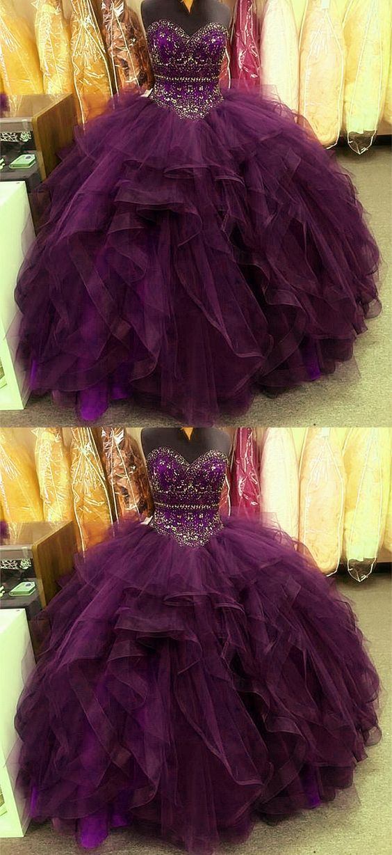 Grape Quinceanera Dresses Sweetheart Beaded Corset Ruffles Ball Gown For Sweet 16 Prom Dress cg18252