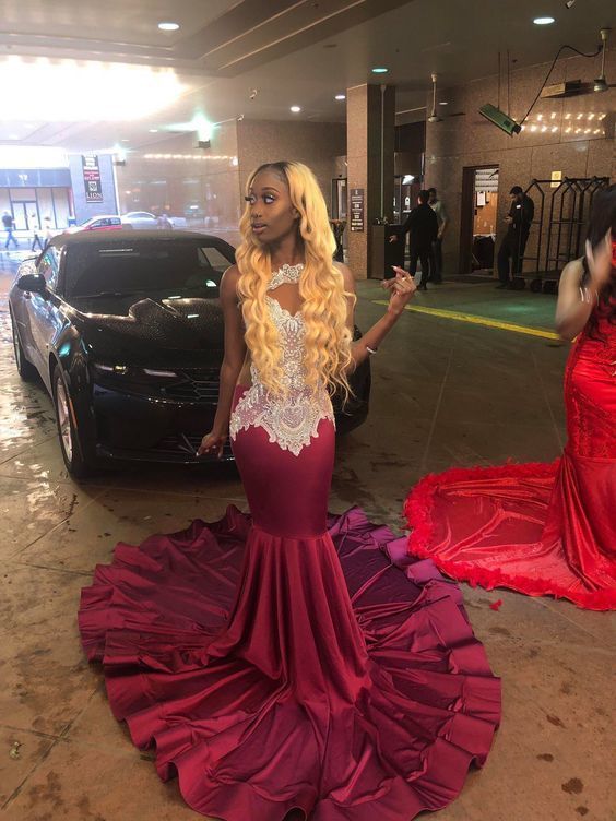 Mermaid White Lace Prom Dress , Sexy Prom Dress With Train cg18314