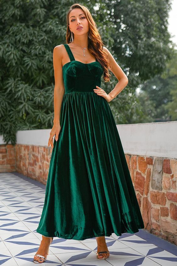 Dark Green Velvet Prom Dress cg18370