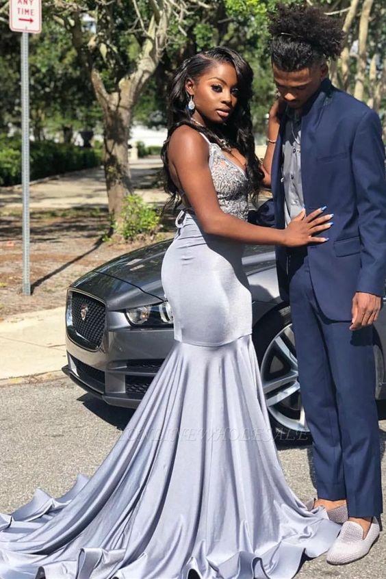 Stretch Satin V-Neck Evening Maxi Dress Sleeveless Mermaid Prom Dress cg18381