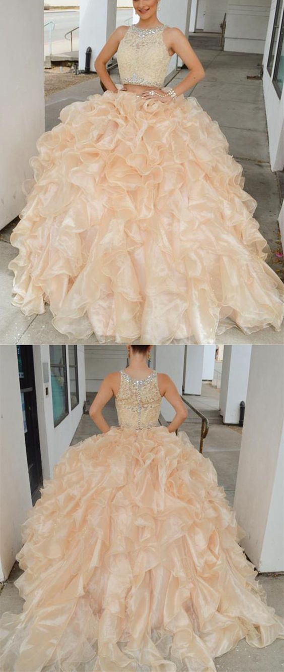 Prom Dress 2021 Champagne Quinceanera Dresses Two Piece cg18405