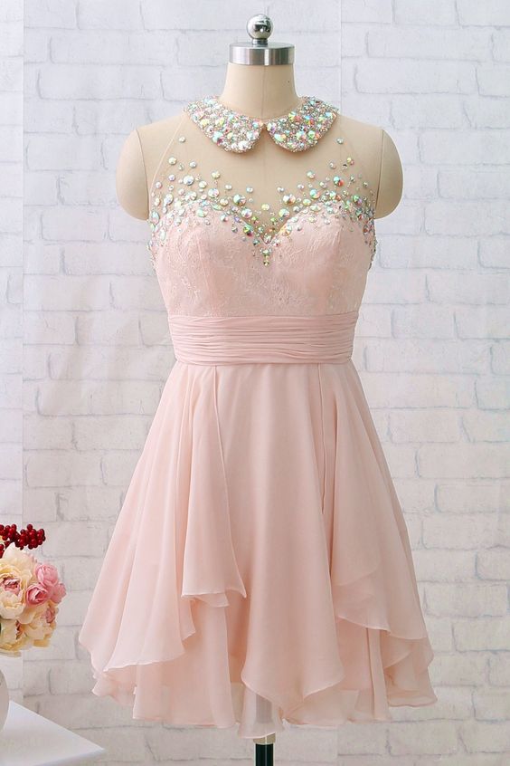 Chiffon Mini Homecoming Dress Light Pink Party Dress cg18417