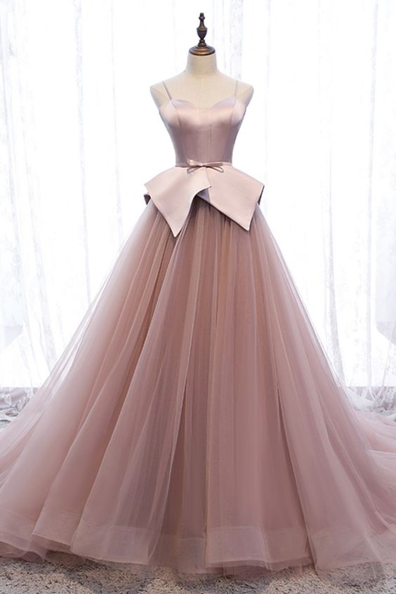 Princess Blush Pink Tulle Long Ball Gown for Prom or Birthday Party cg18476